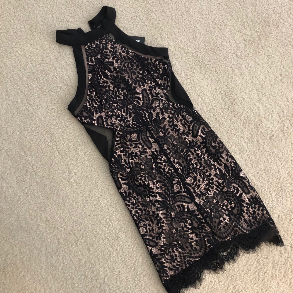 Shinestar Black Lace Dress with Sheer Details